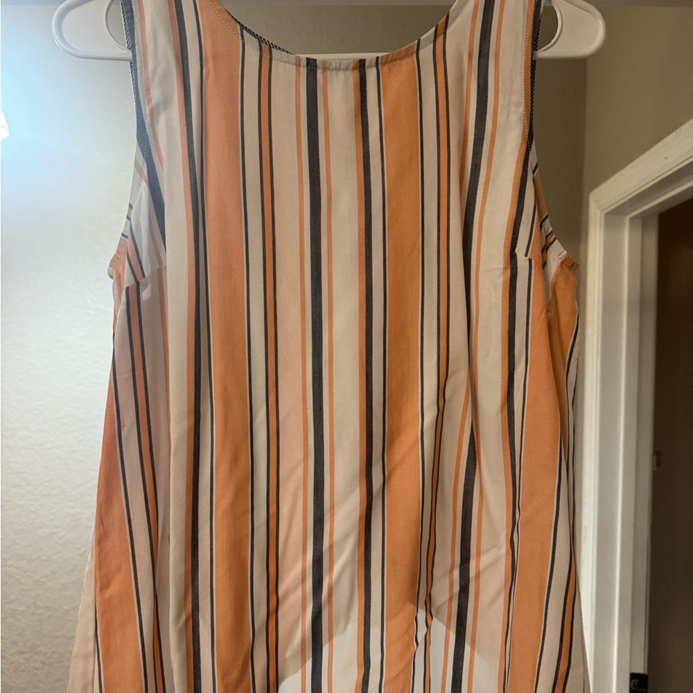 Mine Orange and White Striped Tank Top with button up back detail NWT